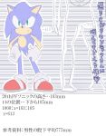  7:9 anthro biped blue_body blue_fur clothing digital_media_(artwork) eulipotyphlan footwear front_view fur gloves green_eyes hands_on_hips handwear hedgehog height_chart human japanese_text male mammal math partially_translated shoes simple_background smile solo sonic_(series) sonic_the_hedgehog standing text translation_request なし 