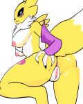  2019 absurd_res anthro anus big_breasts big_butt blue_eyes blush breasts butt butt_grab digimon digimon_(species) digital_media_(artwork) female fur hair hand_on_butt hi_res looking_at_viewer nipples nude ownychan pussy renamon simple_background smile solo white_fur yellow_fur 