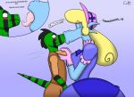  alice_(jamearts) cameron_(skunkdude13) dialogue dragon duo hi_res iguanid kissing lizard reptile scalie skunkdude13 tongue tongue_out 