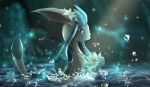  2019 anthro black_nose blue_eyes blue_theme digital_media_(artwork) eeveelution eyelashes female glaceon hi_res looking_at_viewer nintendo partially_submerged pok&eacute;mon pok&eacute;mon_(species) smile solo telleryspyro video_games water 