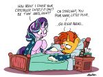  bed bobthedalek cape clothing dialogue english_text equid equine female friendship_is_magic hi_res horn hot_water_bottle ill male mammal medicine my_little_pony pajamas starlight_glimmer_(mlp) sunburst_(mlp) text unicorn 