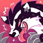  1:1 2019 ambiguous_gender black_fur black_nose fangs feral fur headshot_portrait icon limereptile looking_at_viewer low_res multicolored_fur nintendo obstagoon open_mouth pok&eacute;mon pok&eacute;mon_(species) portrait red_sclera solo sparkles tongue tongue_out two_tone_fur video_games white_fur 