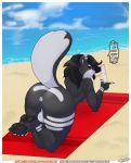  anthro backsack balls beach big_butt butt dessert eyewear food girly glasses ice_cream male mammal markings nude rumpaf_(artist) seaside solo thick_thighs tongue tongue_out 