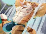  4:3 anthro armpit_hair bulge clothing felid hi_res kunn_(artist) male mammal muscular muscular_male pantherine pecs solo standing tattoo tiger underwear waterfall 