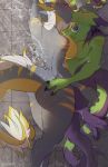  2019 5_fingers against_wall anthro anthro_on_anthro breast_squish breasts breasts_frottage butt butt_grab claws digital_media_(artwork) dragon duo eyes_closed female female/female fingers french_kissing fur green_fur grey_fur half-closed_eyes hand_on_butt horn kissing kodashi sergal shower side_boob squish stripes toe_claws wet wet_fur 