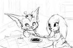  2019 anthro arisada collar drawing duo eating fizz_(lol) floppy_ears food gnar_(lol) league_of_legends mammal riot_games simple_background sitting video_games yordle 