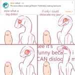  1:1 2019 albino albino_snake_girlfriend anthro ask_blog colubrid comic corn_snake digital_media_(artwork) dildo disembodied_penis duo english_text female glacierclear hi_res humor lampropeltini male nude open_mouth penis rat_snake red_eyes reptile scalie sex_toy simple_background smile snake solo_focus text 