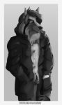  2019 absurd_res anthro balaclavacat biped black_and_white canid canine canis cel_shading cigarette clothed clothing collie detective digital_media_(artwork) domestic_dog facial_hair fur hair herding_dog hi_res male mammal monochrome noir pastoral_dog rough_collie sheepdog simple_background simple_shading solo standing trenchcoat url vintage 