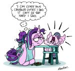  apron bobthedalek clothing diaper english_text equid female flurry_heart_(mlp) friendship_is_magic hair hi_res horn mammal messy_hair my_little_pony ponytail starlight_glimmer_(mlp) tantrum text unicorn winged_unicorn wings 