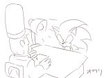  4:3 anal anthro chair clothing desk duo embarrassed eulipotyphlan hat headgear headwear hedgehog holding_object human japanese_text lamp looking_down male mammal monochrome paper simple_background sitting sketch sonic_(series) sonic_the_hedgehog text writing_text なし 