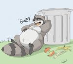  belly bellystuffing big_belly burping canson male mammal open_mouth procyonid raccoon solo stuffing 