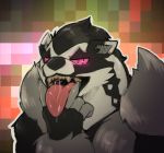  2019 ambiguous_gender bodily_fluids cunnilingus_gesture dacad drooling fingers gesture mammal mustelid nintendo obstagoon open_mouth pok&eacute;mon pok&eacute;mon_(species) red_eyes saliva solo suggestive suggestive_gesture teeth tongue tongue_out video_games 