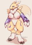  anthro breasts colored_sketch digimon digimon_(species) female looking_at_viewer nipples pussy renamon smile solo standing xuan_sirius 