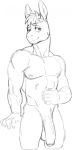  2019 abs aggressive_retsuko anthro asinus balls beverage black_and_white donkey equid equine flaccid fur hi_res male mammal monochrome muscular muscular_male nunudodo penis sanrio solo tadano uncut 