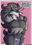  anthro anthrofied big_breasts breasts clitoris english_text female fur hi_res huge_breasts mammal mustelid nintendo obstagoon pok&eacute;mon pok&eacute;mon_(species) pok&eacute;morph pussy red_eyes red_sclera sketchybug slightly_chubby text tongue tongue_out video_games 