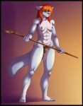  breasts canid canine canis female hi_res mammal melee_weapon muscular muscular_female nude polearm pubes rubella_the_worgen solo spear weapon wolf ziggie13 