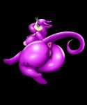  anthro anus areola ber00 big_breasts big_butt black_background blue_eyes blush breasts butt female hi_res horn looking_at_viewer looking_back nipples nude purple_skin pussy simple_background solo thick_thighs unknown_species wide_hips 