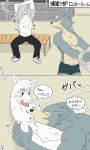  alpaca beastars camelid canid canine canis clothed clothing dialogue legosi_(beastars) locker_room male male/male mammal muscular sniffing tem_(beastars) topless underwear wolf あまご 