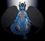  anthro breasts dragon feathered_wings feathers featureless_breasts featureless_crotch female glowing glowing_eyes horn kurtassclear muscular muscular_female nude smile solo wings 