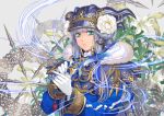  blue_eyes flowers gloves gray_hair hat long_hair minami_(minami373916) original sword uniform weapon 