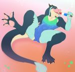 anthro bulge clothed clothing food looking_at_viewer male open_mouth penis_outline pig_(artist) popsicle scalie silvia_(pullmytail) smile solo spread_legs spreading swimwear tongue tongue_out 