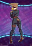  2019 anthro atryl avian avian_(starbound) beak butt clothed clothing digital_media_(artwork) female fully_clothed hi_res looking_at_viewer looking_back ruby_rustfeather solo starbound talons video_games yellow_beak 