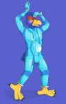  absurd_res anthro avian balls bayjaw beak bird bodily_fluids clothing cum cum_in_clothing ejaculation erection erection_under_clothing falco_lombardi genital_fluids hi_res male metroid nintendo orgasm penis solo standing star_fox talons video_games zero_suit 