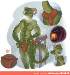 anthro argonian balls bethesda_softworks breath butt chastity_cage chastity_device clothing digital_media_(artwork) hi_res horn looking_at_viewer male model_sheet mostly_nude penis presenting presenting_hindquarters puggy reptile scalie scar simple_background skyrim solo standing the_elder_scrolls underwear video_games 