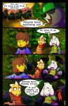  absolutedream asriel_dreemurr beaver comic dialogue english_text forest hi_res human invalid_tag mammal melee_weapon monster_kid obscured polearm rodent spear text tree undertale video_games weapon 