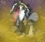  2019 breath butt claws facesitting fart feet gas gassy male nintendo obstagoon paws pok&eacute;mon pok&eacute;mon_(species) riolu smelly sniffing steaming thaasteo thick_thighs tongue video_games 