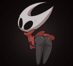  ambiguous_gender anus bent_over big_eyes biped black_background black_eyes black_skin bottomless butt clothed clothing hollow_knight hornet_(hollow_knight) humanoid light_skin not_furry pale_skin partially_clothed rear_view simple_background solo upskirt vilepluff white_skin 