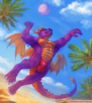  anthro beach bulge clothed clothing conditional_dnp danza dragon hi_res male muscular muscular_male palm_tree patreon sand scales scalie seaside solo speedo sport spyro spyro_the_dragon swimwear topless tree video_games volleyball western wings 