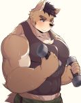  2019 666yubazi abs anthro biceps black_nose clothing fur hair hi_res kemono male mammal muscular muscular_male simple_background solo 