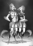  2019 alien anisis anthro avian barefoot beak clothing digital_media_(artwork) duo feathers female fur hi_res hybrid male penis standing white_feathers white_fur 