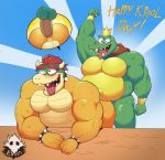  anal anal_penetration anthro anthro_on_anthro backsack balls barazoku belly blush bowser bracelet breath cape clothing crocodilian crossover crown donkey_kong_(series) duo elfein green_scales hair hi_res jewelry king_k._rool koopa kremling looking_pleasured male male/male mario_bros musclegut muscular muscular_male nintendo orange_scales panting penetration perineum red_hair reptile scales scalie sex smile spiked_bracelet spikes tongue tongue_out video_games 