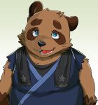  2019 anthro belly black_nose blue_eyes brown_fur canid canine clothing fur hi_res male mammal overweight overweight_male raccoon_dog robe simple_background solo tanuki teeth tiri_mama tongue 