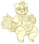  2019 anthro bottomwear clothing galarian_zigzagoon male nintendo overweight overweight_male pok&eacute;mon pok&eacute;mon_(species) rabidraccoon regional_variant shirt shorts simple_background sitting solo tongue tongue_out topwear video_games 