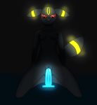  anthro arano_stormbringer bite biting_lip black_fur bodily_fluids breasts canid dildo eeveelution female fur glowing glowing_dildo glowing_sex_toy mammal masturbation nintendo pok&eacute;mon pok&eacute;mon_(species) red_eyes sex_toy umbreon video_games 