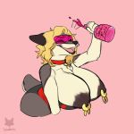  1:1 alcohol anthro beverage big_breasts breasts canid canine clothing collar eyewear female glasses hi_res huge_breasts mammal nipple_piercing nipples open_mouth phallusbro piercing smile solo swimwear 