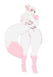  anthro balls big_breasts breasts butt canid canine cherryblossoms fur hair herm hi_res intersex kitsunewaffles-chan long_hair looking_at_viewer mammal nude pussy sakuradlyall simple_background smile solo standing 