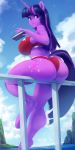  2019 anthro anthrofied big_breasts book breasts butt clothing cloud cutie_mark detailed_background equid female friendship_is_magic hair hi_res holding_book holding_object hooves horn long_hair maarthul mammal my_little_pony outside sitting solo twilight_sparkle_(mlp) unicorn 