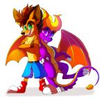  2019 absurd_res anthro bandicoot claws clothed clothing crash_bandicoot crash_bandicoot_(series) digital_media_(artwork) dragon feral footwear hi_res horn male mammal marsupial membrane_(anatomy) membranous_wings naughty_dog open_mouth plaguedogs123 scales scalie shoes simple_background sony_corporation sony_interactive_entertainment spines spyro spyro_the_dragon teeth tongue video_games western_dragon white_background wings 