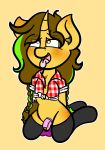  &lt;3 2019 absurd_res anal anal_penetration anthro awkward_dork balls blush chastity_device clothing digital_media_(artwork) dildo equid equine freckles friendship_is_magic fur girly hair hi_res horn legwear male mammal my_little_pony open_mouth penetration sex_toy simple_background solo submissive_male theawkwarddork thigh_highs tongue unicorn 