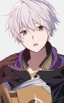  1boy cape fire_emblem fire_emblem_awakening gloves hood looking_at_viewer male_focus manakete open_mouth robe robin_(fire_emblem) robin_(fire_emblem)_(male) ryon_(ryonhei) short_hair simple_background solo super_smash_bros. white_hair yellow_eyes 