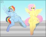  absurd_res anthro big_breasts breasts duo equid equine female fluttershy_(mlp) friendship_is_magic hi_res mammal my_little_pony nude pterippus rainbow_dash_(mlp) tatemil wings 