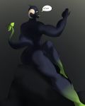  &lt;3 2019 absurd_res big_butt butt digital_media_(artwork) english_text fangs green_eyes hi_res horn humanoid looking_at_viewer male muscular muscular_male nude open_mouth plant raised_tail seductive simple_background sitting smile solo text tongue tongue_out unknown_artist unknown_species 
