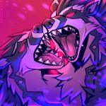  1:1 2019 ambiguous/ambiguous ambiguous_gender angiewolf anthro bodily_fluids duo fur mammal mustelid nintendo obstagoon open_mouth pok&eacute;mon pok&eacute;mon_(species) red_eyes saliva sharp_teeth simple_background teeth tongue tuft video_games 