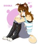  2019 4_toes anthro brown_eyes brown_hair canid canine canis clothed clothing digital_media_(artwork) domestic_dog female fur hair mammal simple_background sitting smile solo tan_fur toeless_boots toeless_footwear toes wolflady 