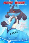  2019 ambiguous_gender anthro big_butt black_fur blue_fur butt butt_focus celescario cover english_text fur hi_res looking_at_viewer looking_back lucario nintendo nude pok&eacute;mon pok&eacute;mon_(species) red_eyes solo text video_games yellow_fur 