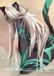  akamotooogushi anthro breasts chest_tuft fatima_eaglefeather felid female fur hair hi_res kemono long_hair looking_at_viewer mammal markings nude pantherine sdorica sdorica_sunset simple_background solo tuft video_games white_hair yellow_sclera 